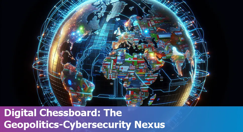 Globe chessboard depicting geopolitics and cybersecurity