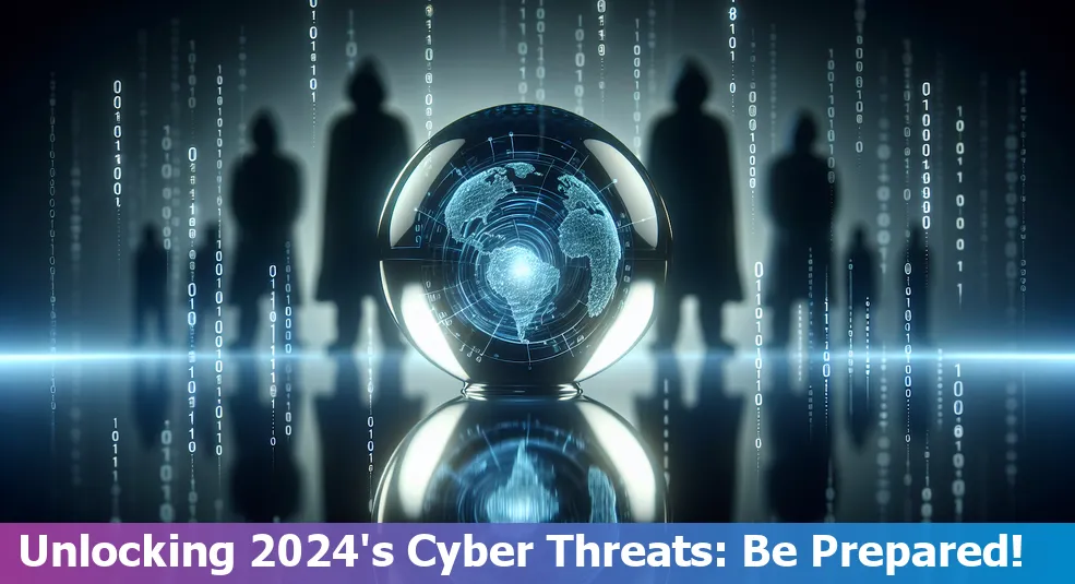 A futuristic image representing the concept of cyber threats in 2024