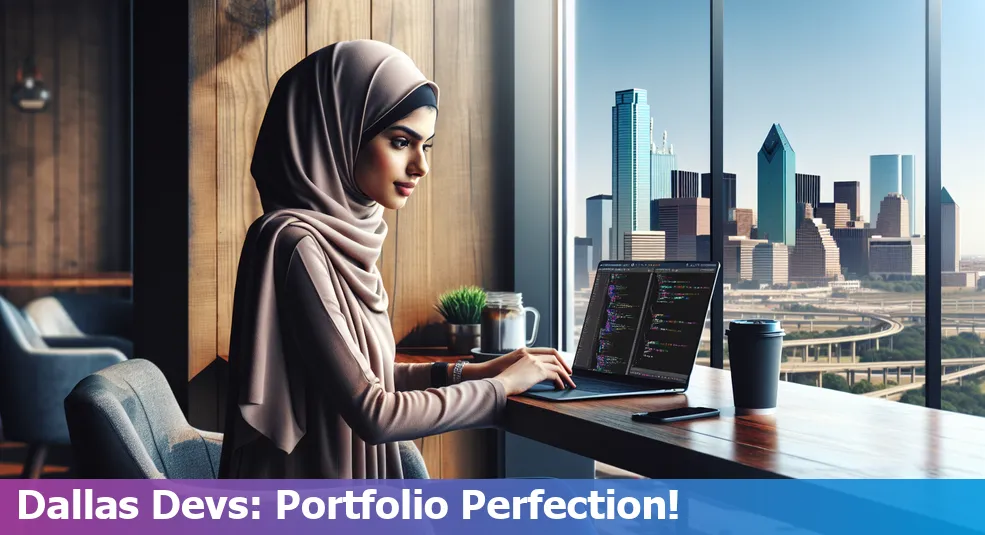 A screenshot of a coding portfolio with Dallas skyline in the background.