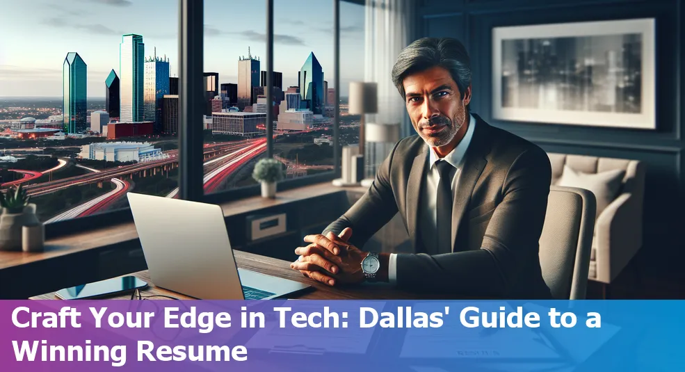 An illustration of a tech resume with the Dallas city skyline in the background