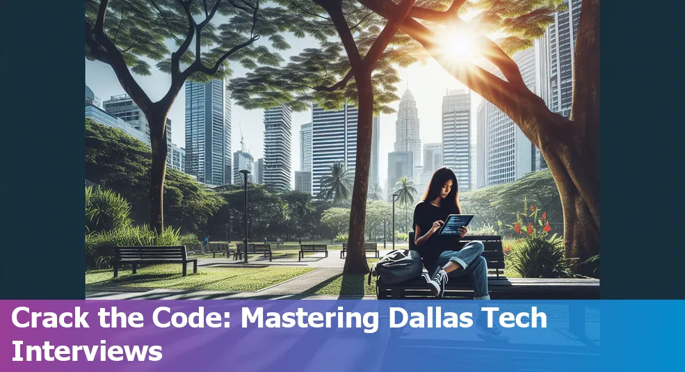 Image of a Dallas skyline with tech icons, symbolizing the city's thriving tech industry