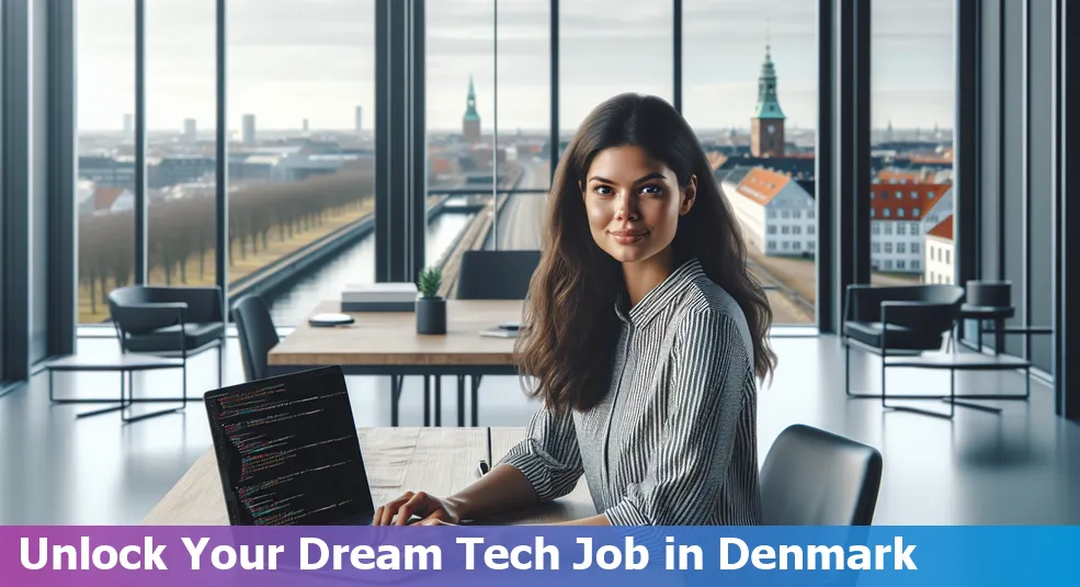 Professional tech employee in Denmark searching for job opportunities on a computer.