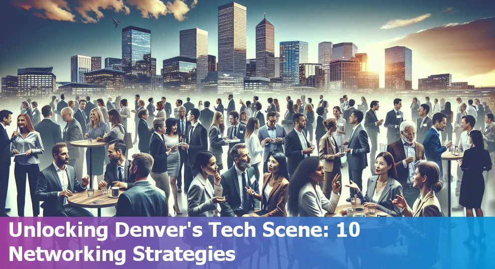 A group of tech professionals networking at a Denver event, sharing ideas and building connections.