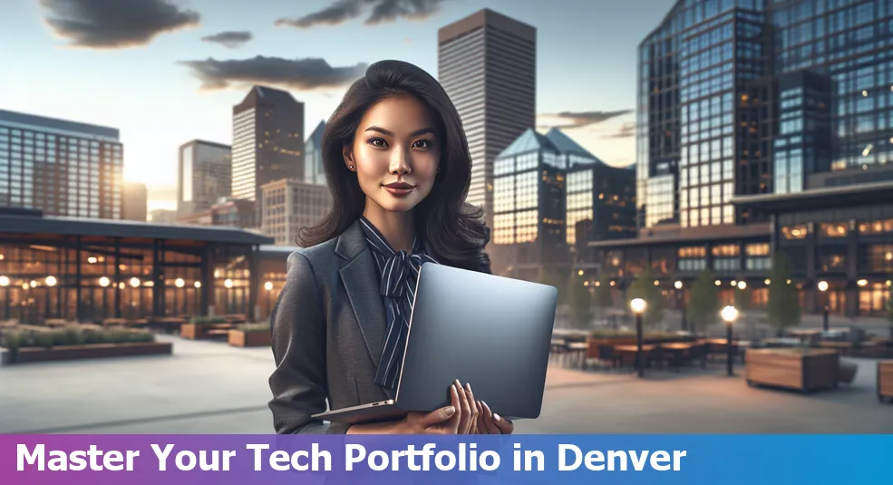 Tech portfolio with Denver skyline in the background