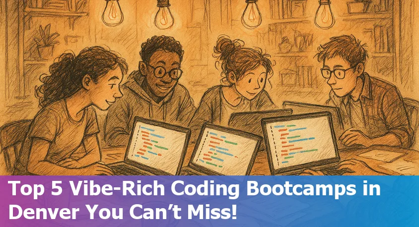 Denver skyline with coding symbols highlighting top tech bootcamps for beginners in 2025