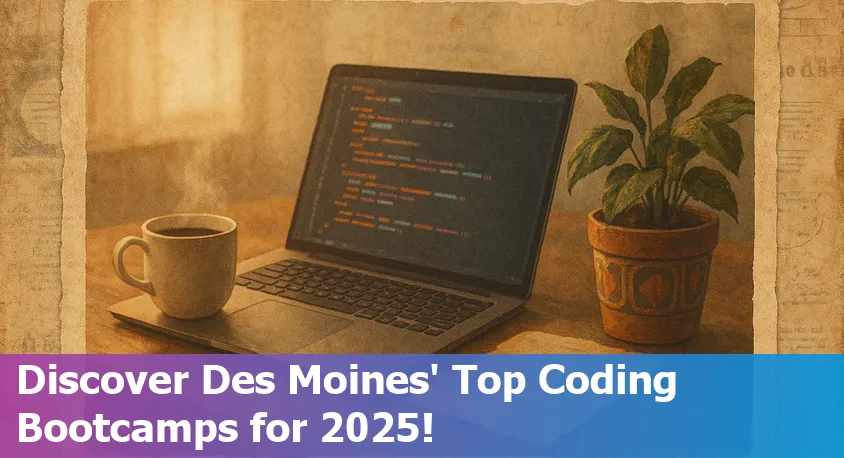 Coding bootcamp students working together in Des Moines, Iowa, with laptops and digital whiteboards in 2025.