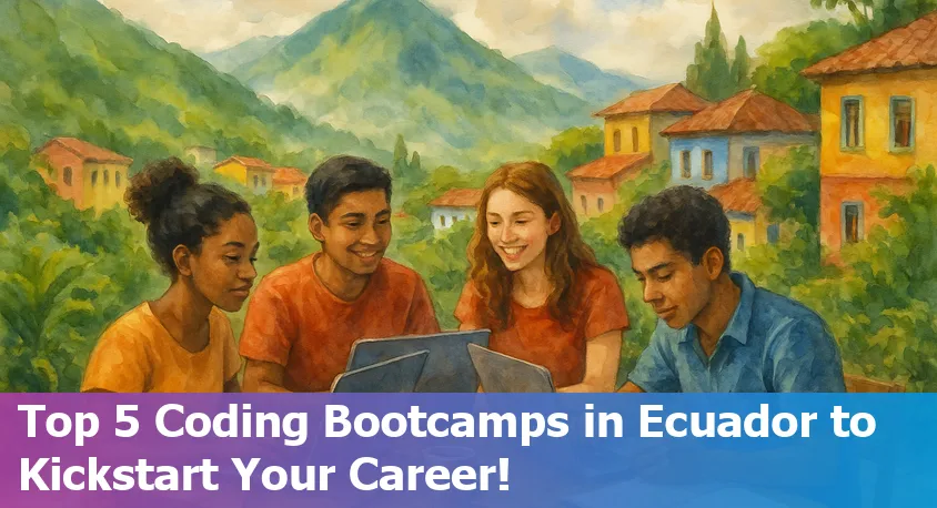 Students learning to code at a vibrant Ecuadorian bootcamp classroom in 2025.