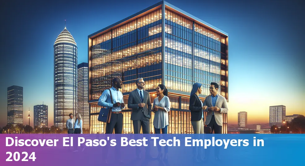 Top 10 tech companies to work for in El Paso in 2024 - office buildings and tech icons.