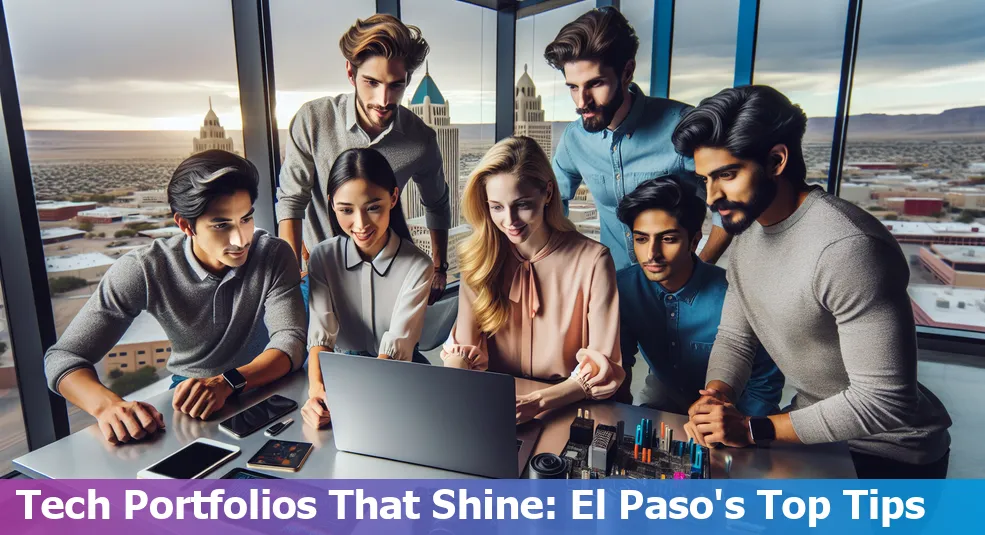 A tech professional updating their portfolio in El Paso, Texas, with local tech community elements.