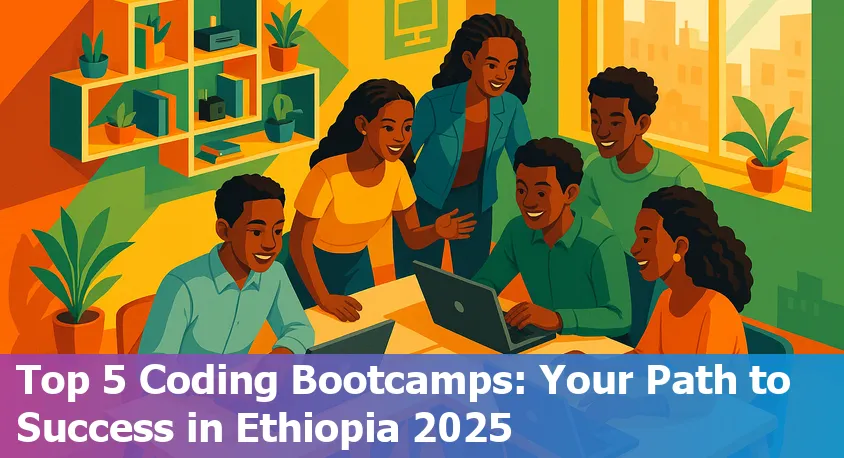 Ethiopian students learning together at a coding bootcamp in a modern classroom, showcasing AI technology and collaboration.