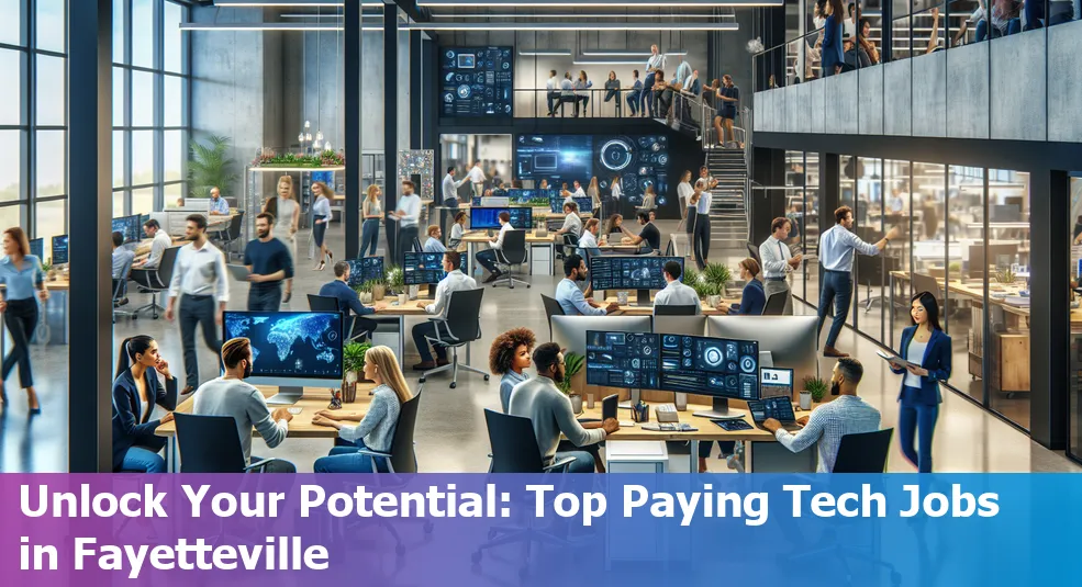 Skyline of Fayetteville, Arkansas with emphasis on top paying tech companies.