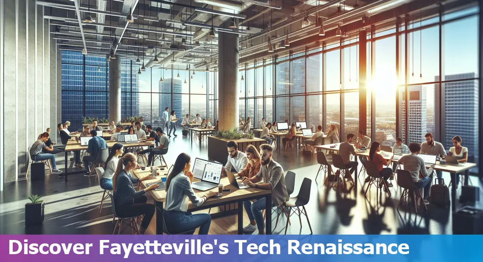 Aerial view of Fayetteville, Arkansas showcasing its growing tech hub and startups.