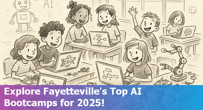 Students in Fayetteville, Arkansas, engaged in an online AI bootcamp, studying together with laptops and digital resources.