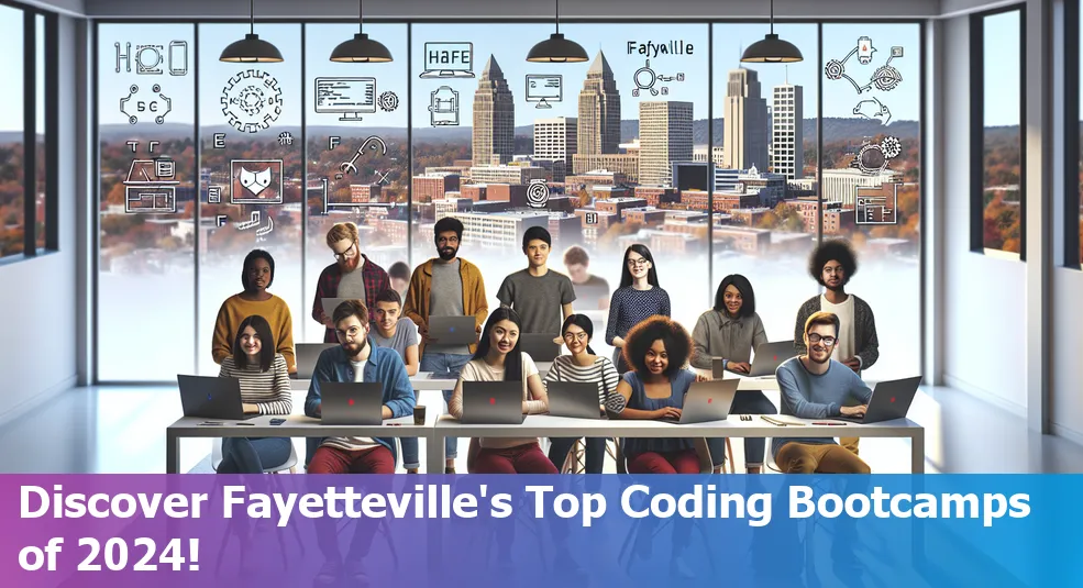 A diverse group of students coding at a bootcamp in Fayetteville, Arkansas.