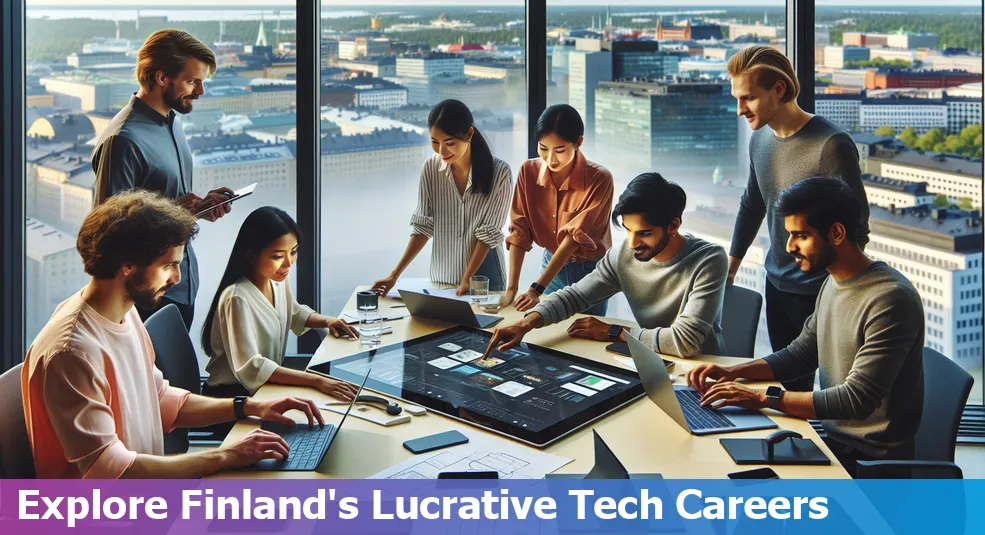 Overview of high-paying tech jobs in Finland with various tech icons representing different roles.