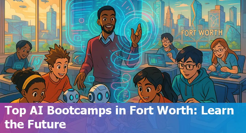 Students learning artificial intelligence concepts together at a Fort Worth tech bootcamp, 2025.