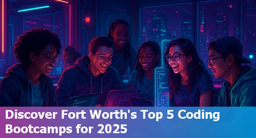 Smiling coding bootcamp students collaborating in a vibrant Fort Worth classroom in 2025