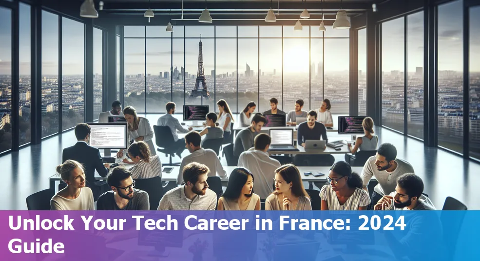 Getting a Job in Tech in France in 2024 guide - France skyline with tech icons