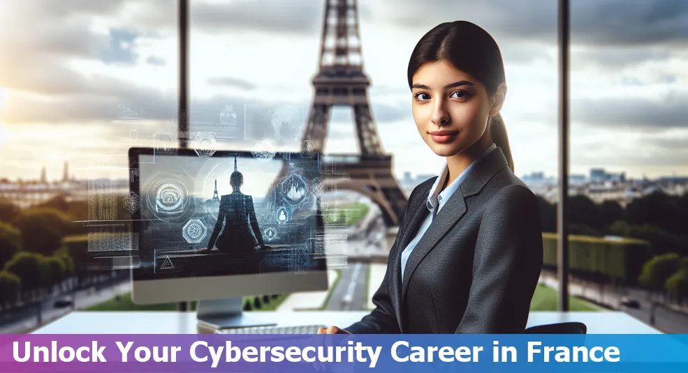 Cybersecurity analyst working in an office in France, FR