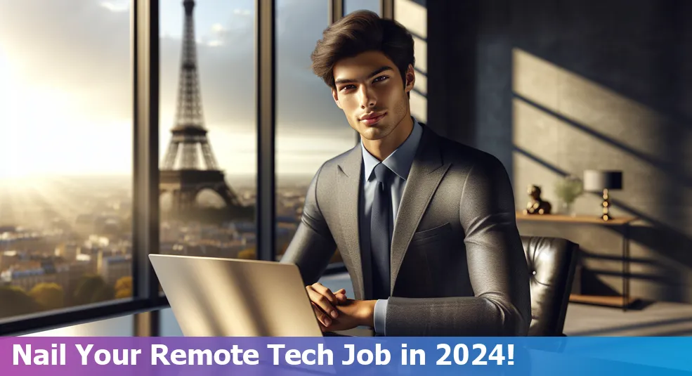 A beginner embarking on their journey to land their first remote tech job in France in 2024 while using a laptop.