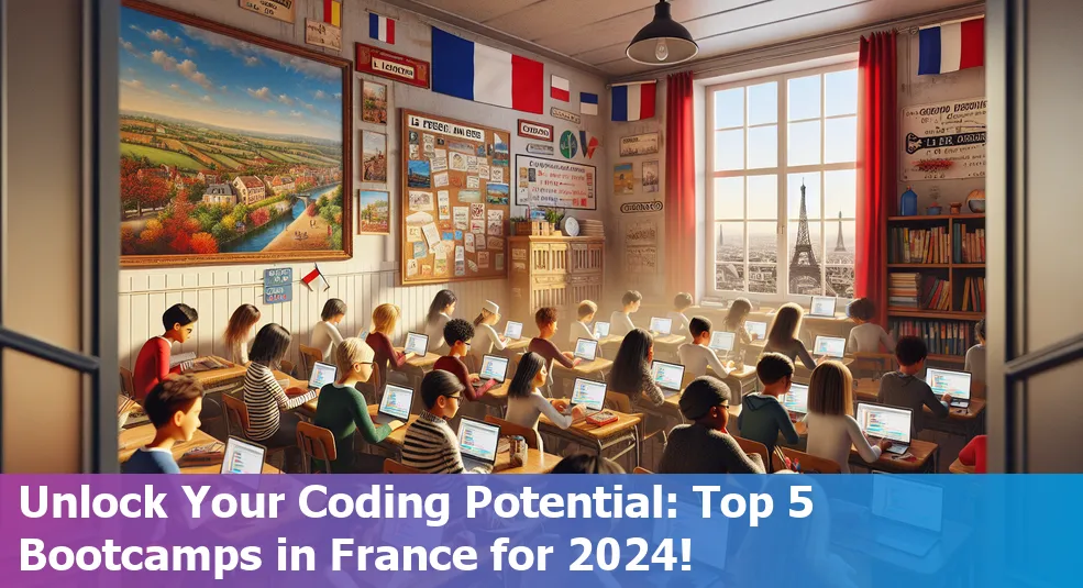 Top 5 Best Coding Bootcamps in France in 2024 for beginners featuring Le Wagon, Ironhack, Wild Code School, Nucamp, and Simplon.co.