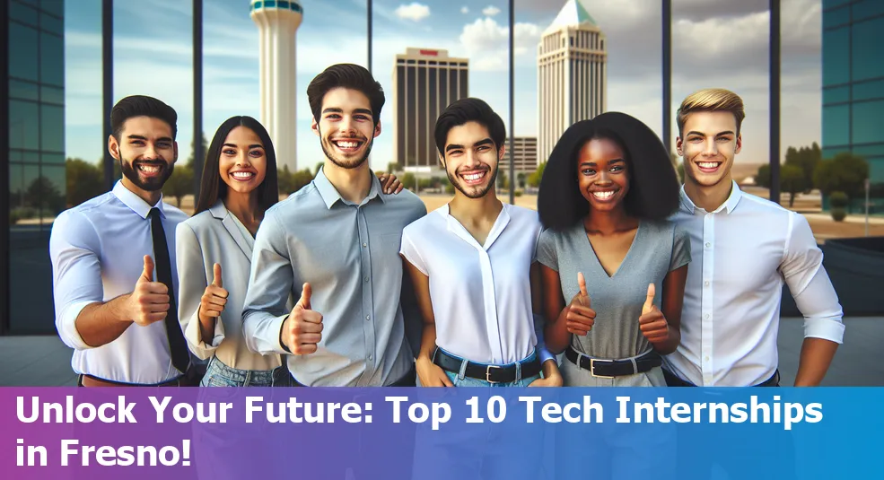 A diverse group of interns working on tech projects in an office in Fresno, California.