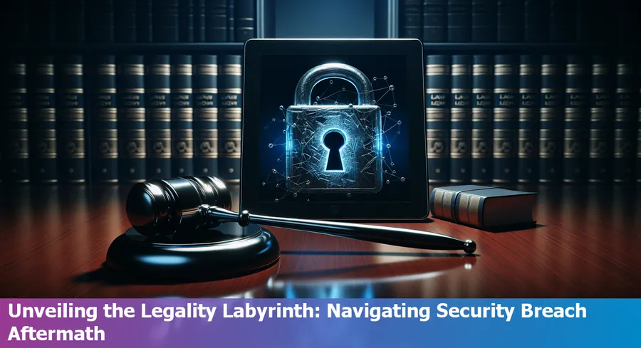 Legal scales and digital lock representing the implications of security breaches.