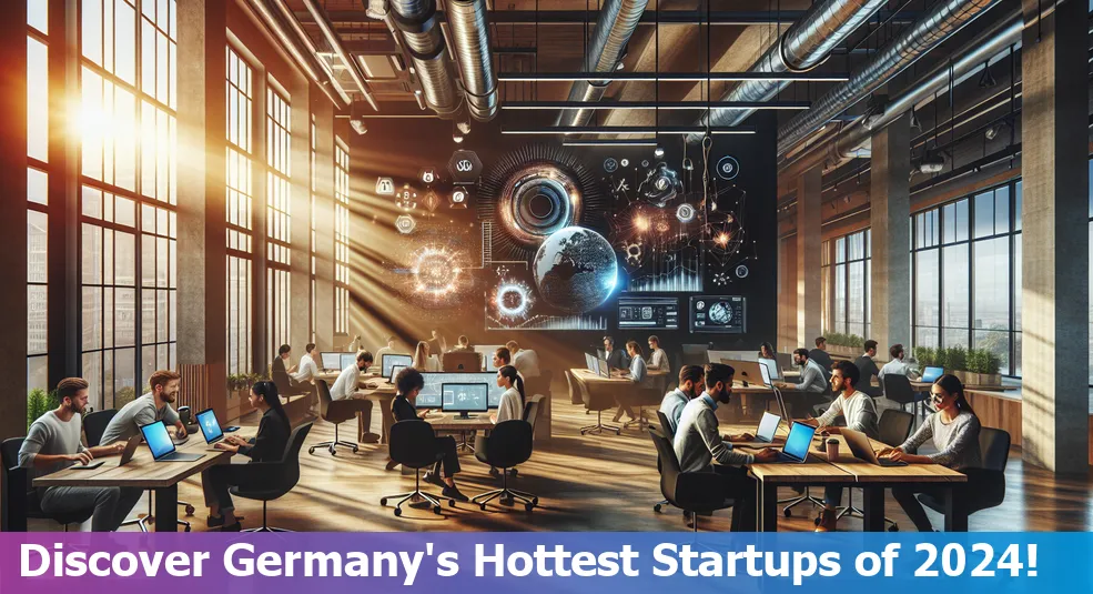 Skyline of German city with icons representing innovative startups