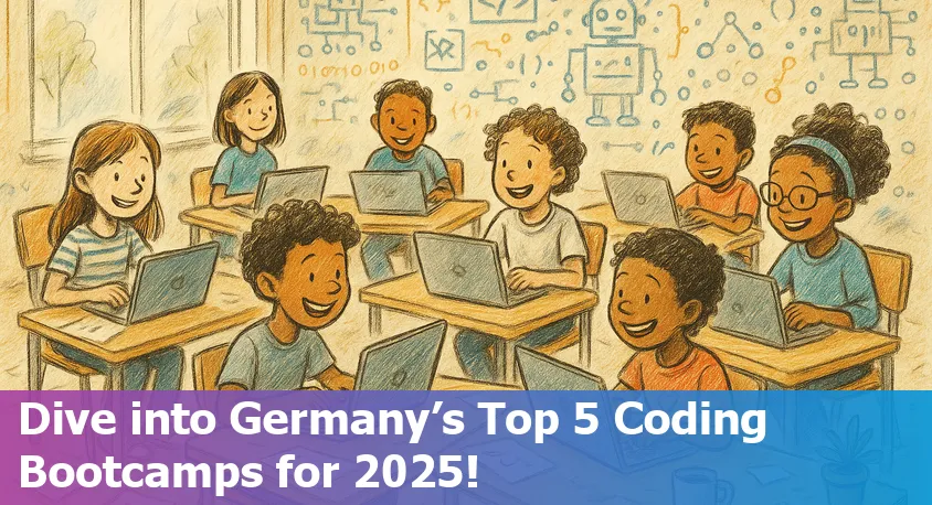 Happy diverse students coding together at a modern tech bootcamp in Germany