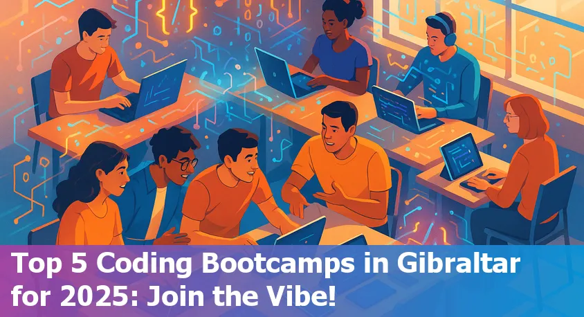 Happy international students coding together in a Gibraltar-inspired modern workspace, representing top coding bootcamps in 2025.