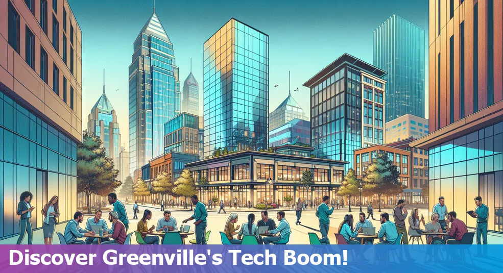 Bird's eye view of Greenville's tech hub in North Carolina, US showing a vibrant and thriving tech community