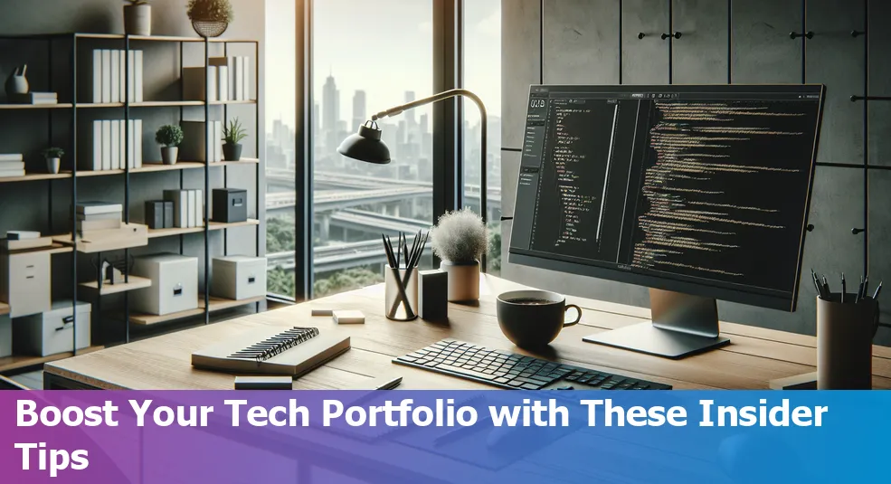 Tech portfolio tips for Henderson, Nevada, displayed on a laptop screen.