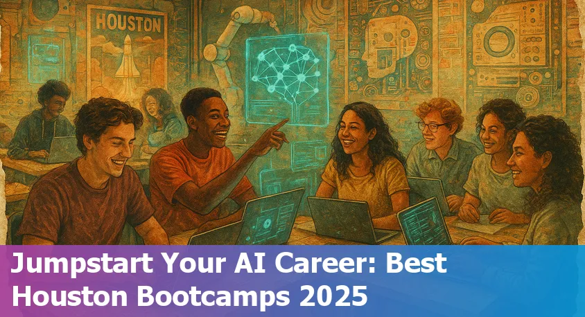 Houston skyline with AI and coding symbols representing top AI bootcamps in 2025.