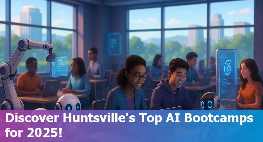Students in Huntsville, Alabama coding together and learning artificial intelligence concepts in a collaborative classroom setting.