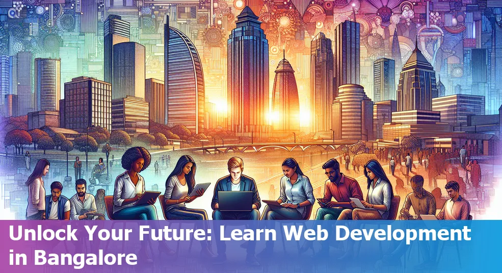 A beginner learning web development in Bangalore with the city skyline in the background