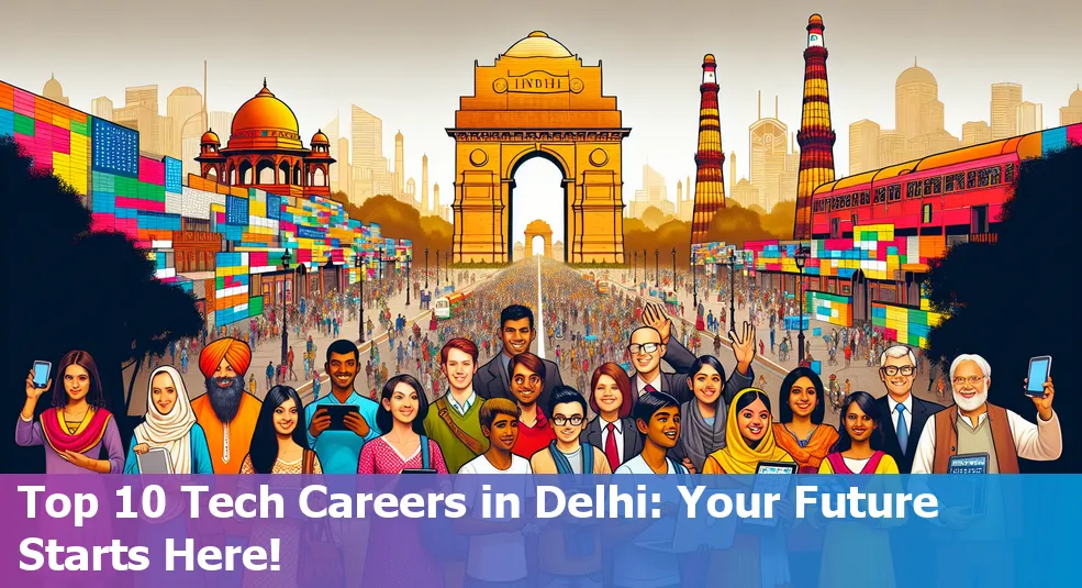 Map of Delhi with icons representing different tech careers