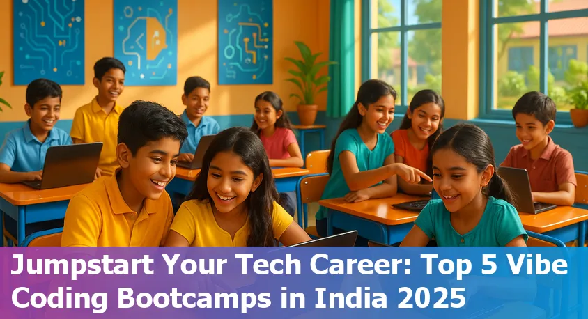 Beginners in India learning coding with laptops in a lively bootcamp setting, symbolizing vibe learning and AI-powered tools in 2025.