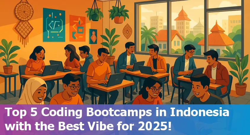 Classroom of diverse students coding together in a vibrant, collaborative Indonesian bootcamp setting, 2025.