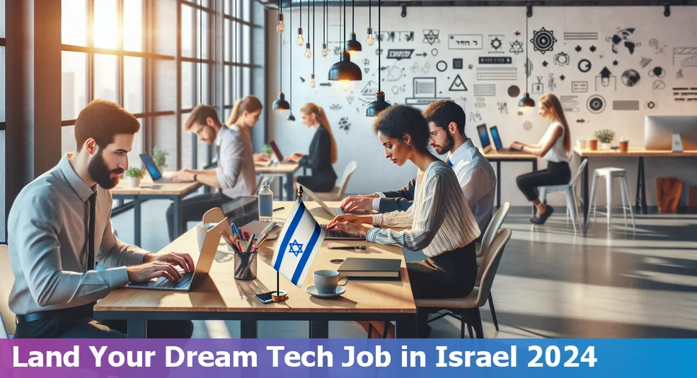 Tech professionals working in an office in Israel discussing opportunities for 2024.