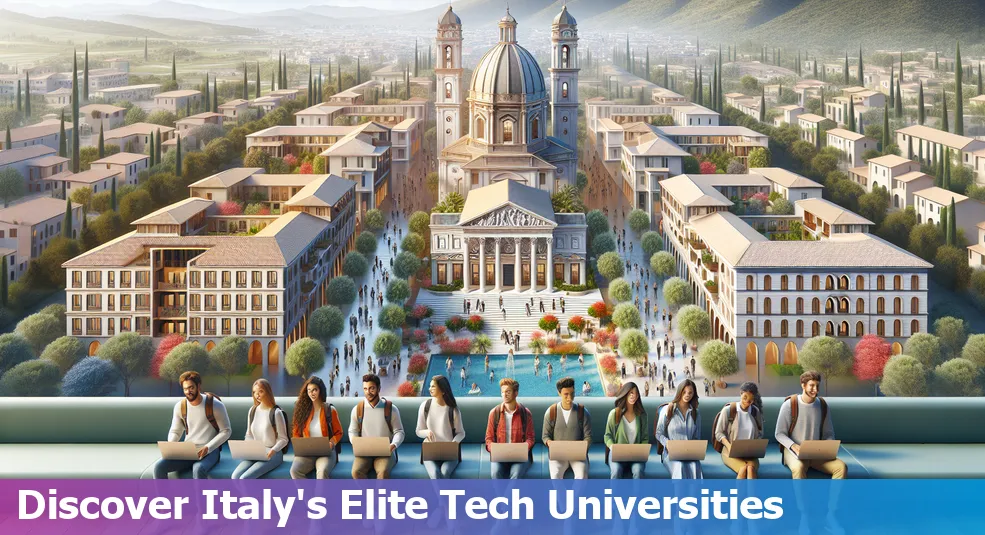 Top 10 Best Colleges in Italy for Tech Enthusiasts in 2024 – collage of campuses and tech students.