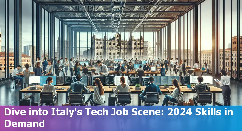 Top 10 Essential Tech Skills in Italy for 2024 featuring popular technical icons.