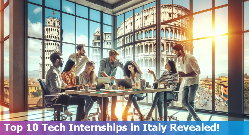 Tech interns in an office in Italy working on coding projects.