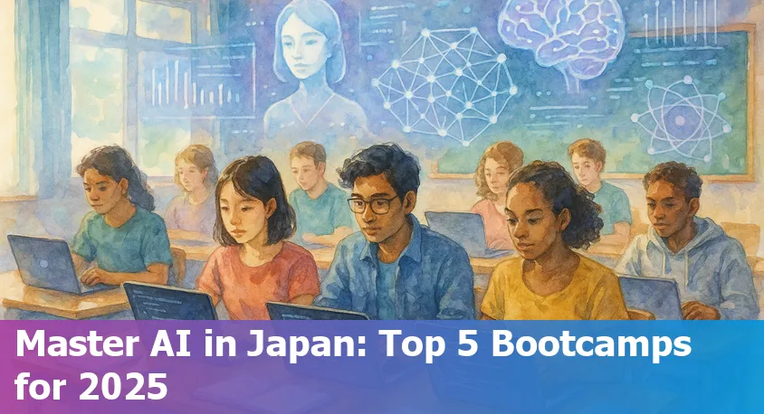 Students in a modern Tokyo classroom coding and collaborating during an AI bootcamp session in 2025.