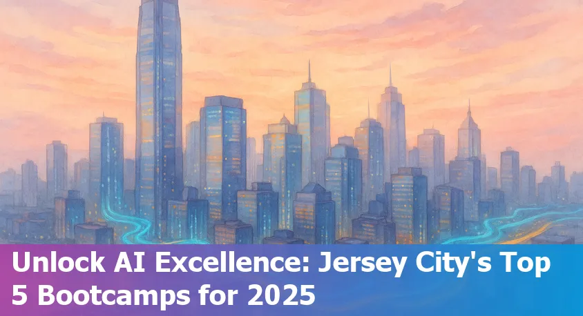 A diverse group of students and instructors collaborating in an AI bootcamp classroom in Jersey City, NJ, 2025.