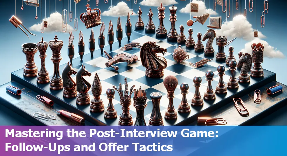 Image representing post-interview strategies including follow-ups and job offer negotiations