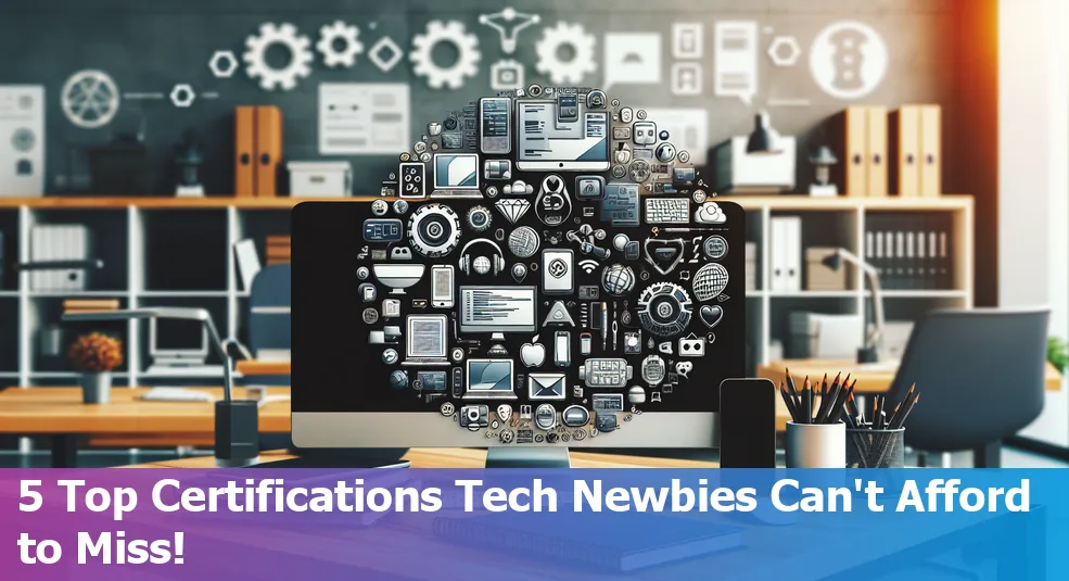 Image depicting various tech certifications for aspiring tech professionals