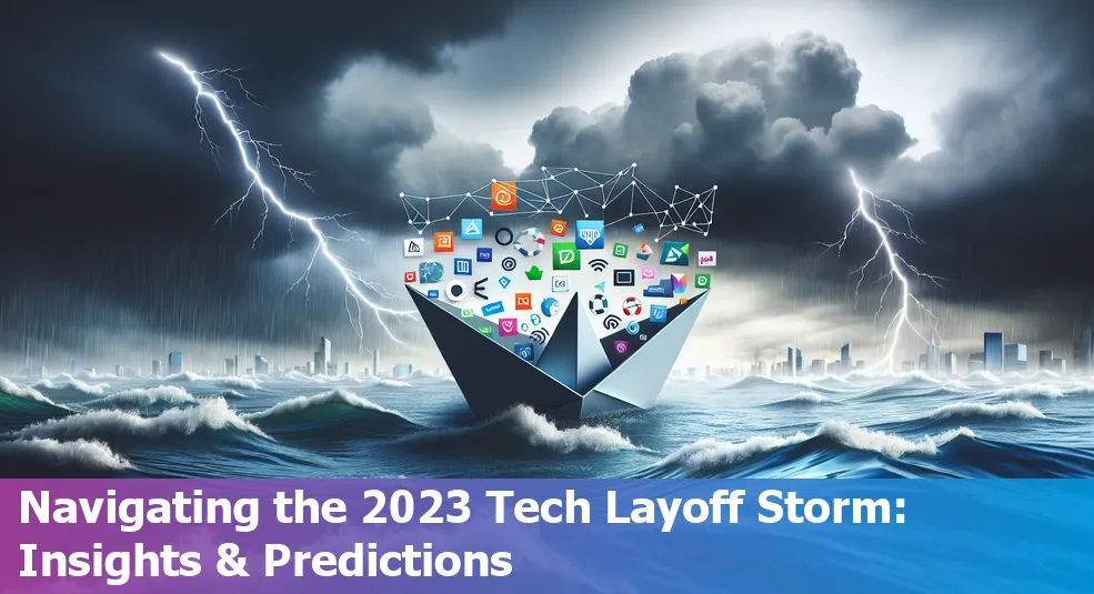 Image representing the 2023 Tech Layoffs with visual elements suggesting industry change and adaptability