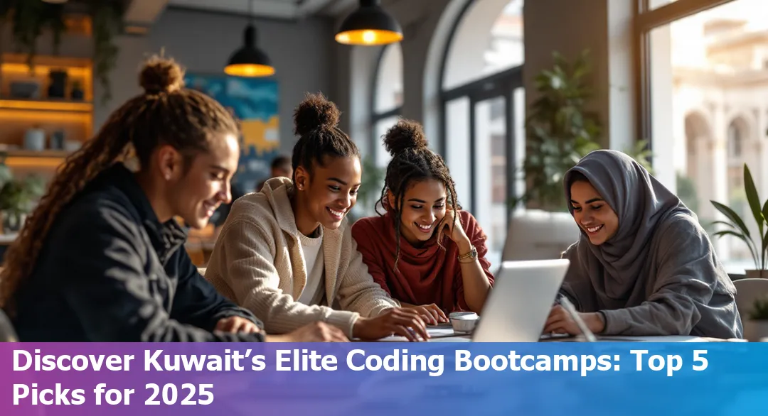 Students coding at a bootcamp in Kuwait, focused on computer screens, symbolizing tech education growth in 2025.