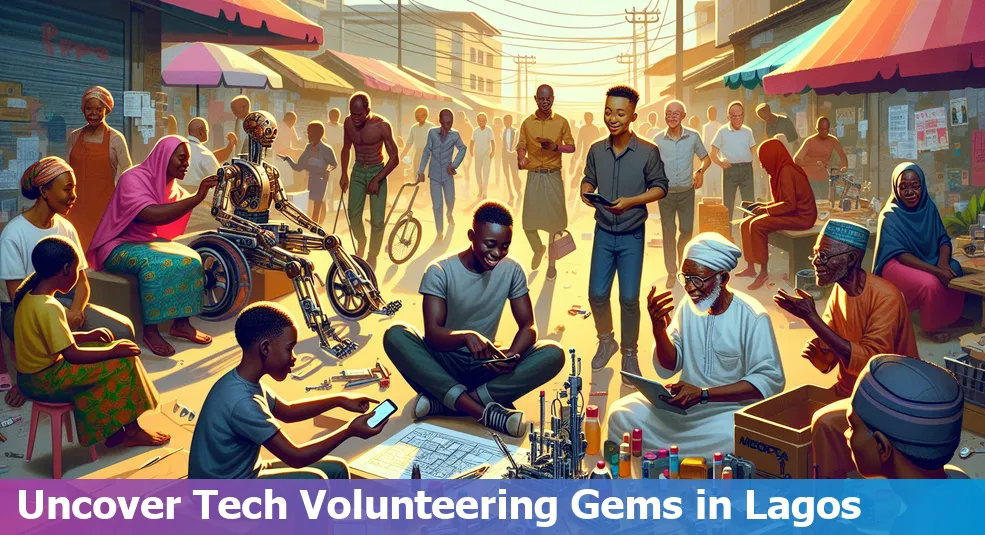 Image showcasing a group of tech volunteers in Lagos, Nigeria, working on a project together