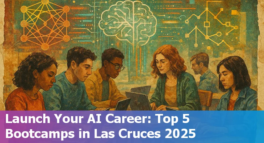 Students in Las Cruces learning AI and data science online together with laptops and study materials in a modern workspace.